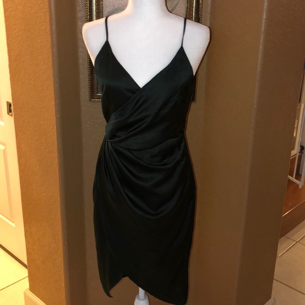 Fashionnova hunter green, silk dress.